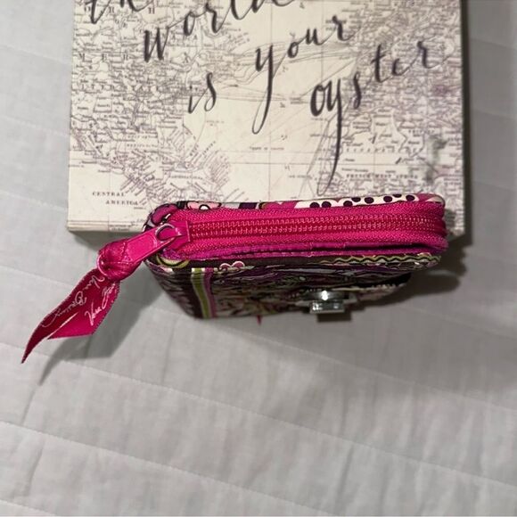 Vera Bradley RFID Very Berry Fuchsia Pink Brown Zip Turn-lock Large Wallet - Picture 7 of 10